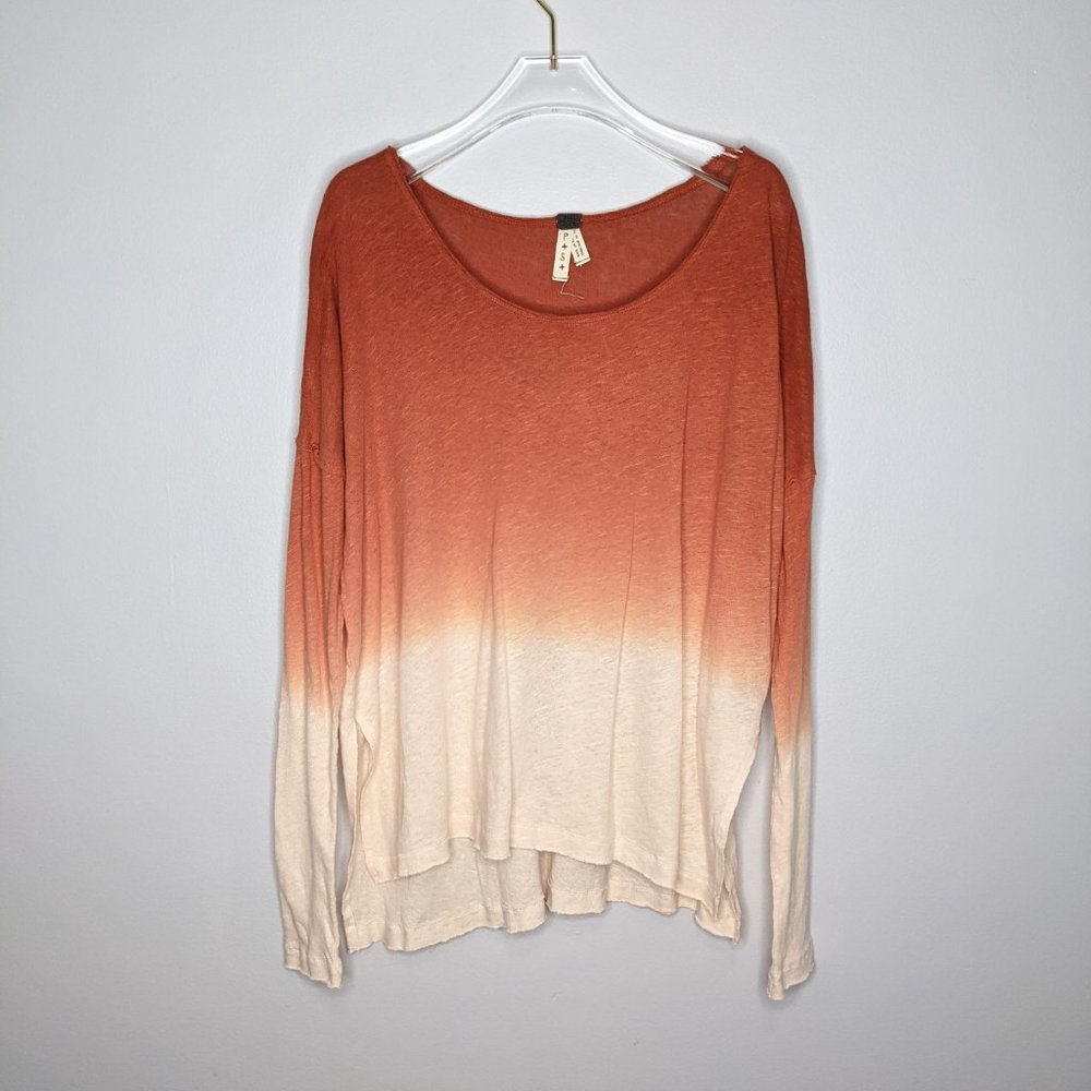 Free People Orange We The Free Starry Night Long Sleeve Linen Cotton Tee Size S - Picture 2 of 9